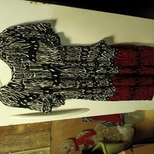 Go Softly Patio Women's Midi Dress - Black, White & Red Pattern, Size Large